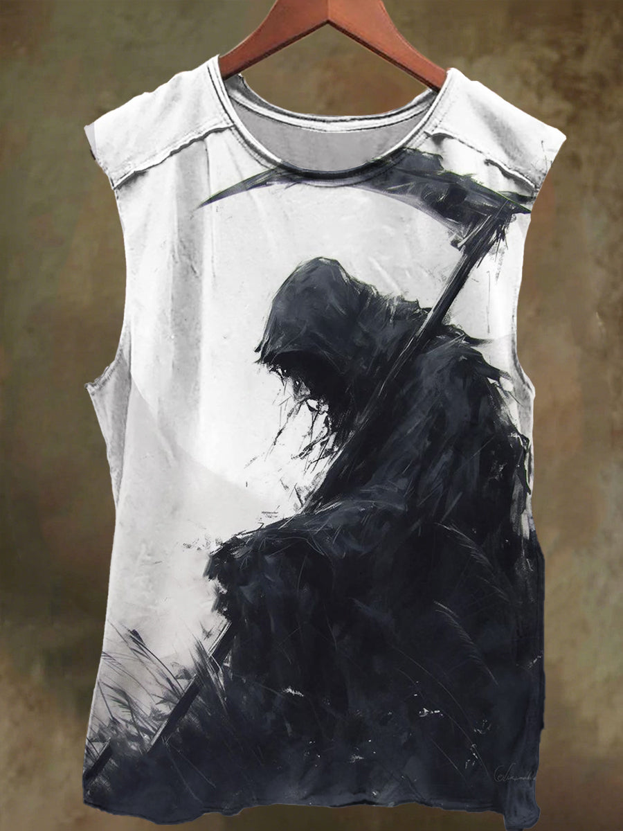 Unisex Sickle Skull Print Casual Cotton Tank Top