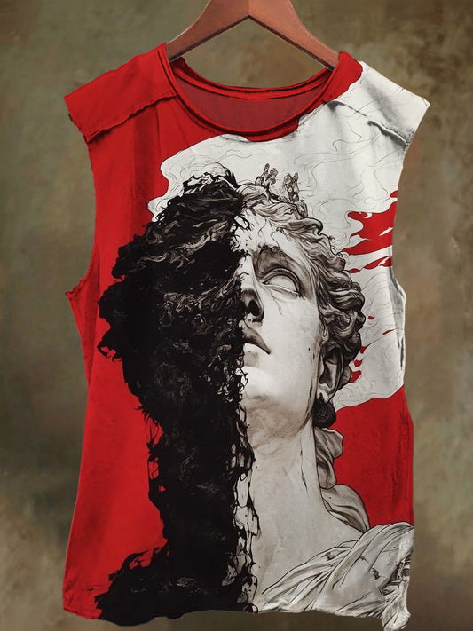 Unisex Fantasy Stone Statue Print Casual Cotton Tank Top