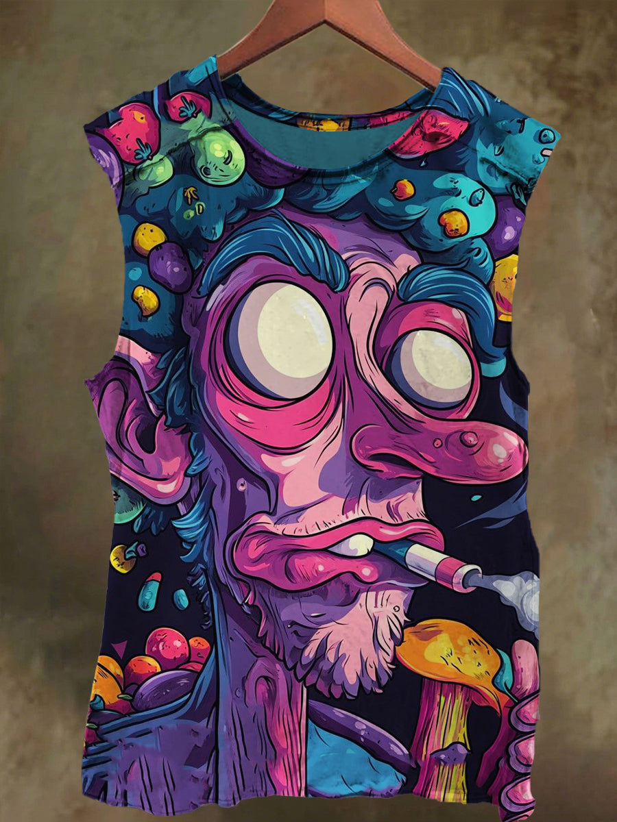 Unisex Smoking Fantasy Old Man Print Casual Cotton Tank Top