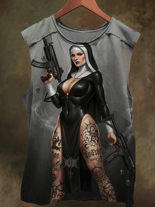Unisex Dark Nun Print Casual Cotton Tank Top
