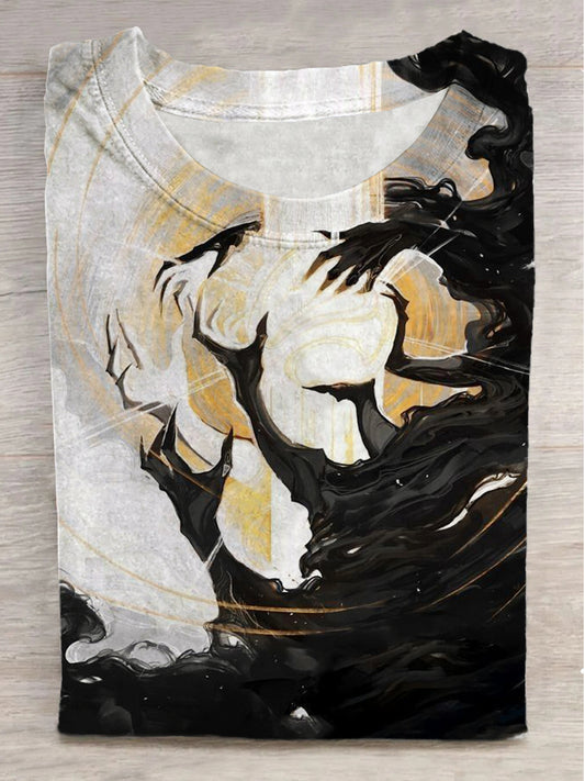 Fantasy Palm Aperture Print Crew Neck Short Sleeve T-Shirt