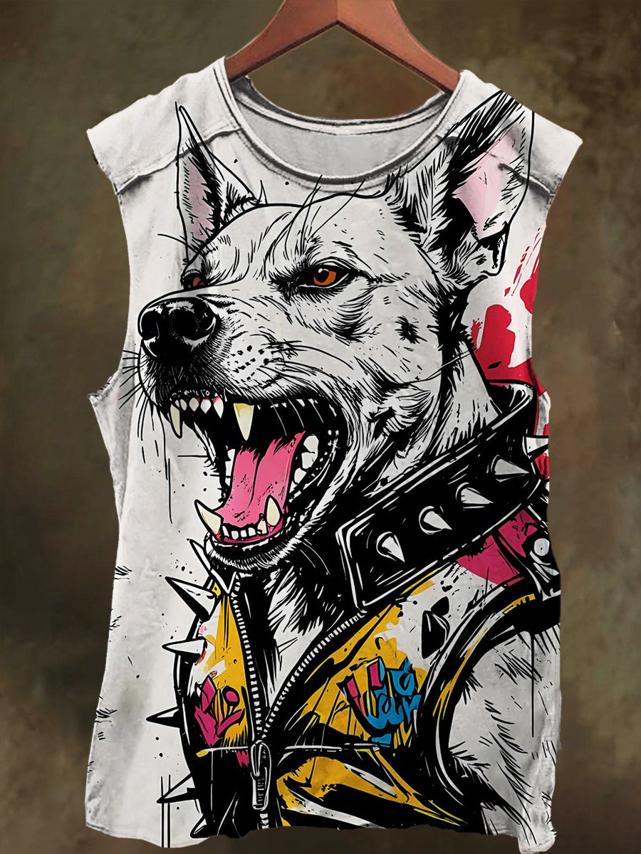 Unisex Wild Dog Print Casual Cotton Tank Top