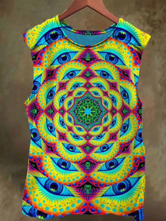 Unisex Dreamy Eyes Spiral Combo Art Print Casual Cotton Tank Top