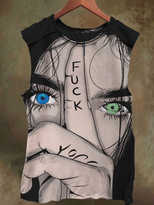 Unisex Girly Graffiti Print Casual Cotton Tank Top