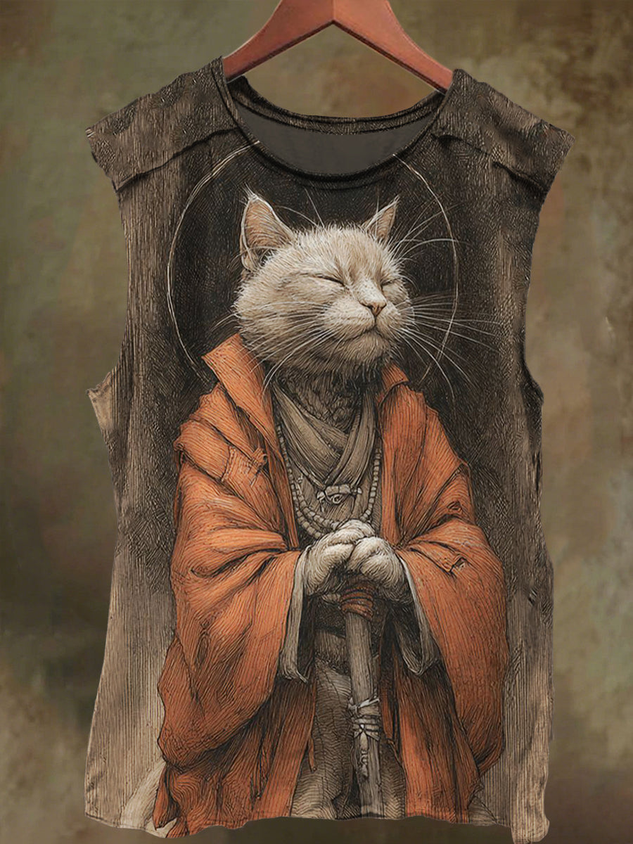 Unisex Fantasy Cat Master Print Casual Cotton Tank Top