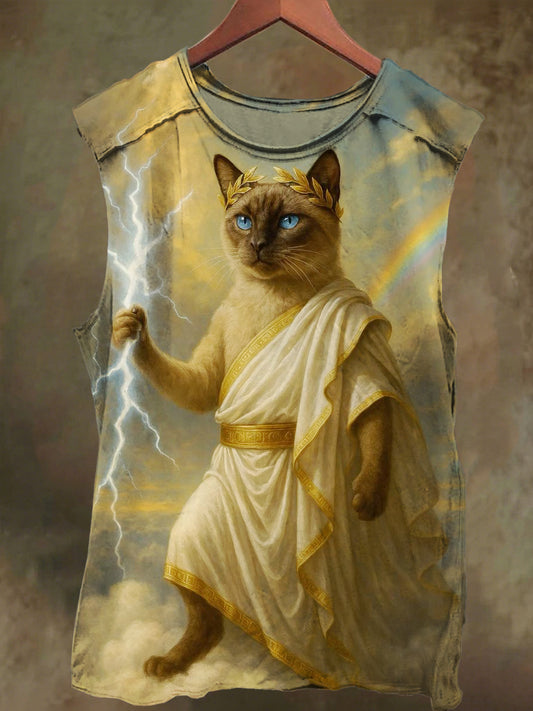 Unisex Palm Thunder Cat Print Casual Cotton Tank Top