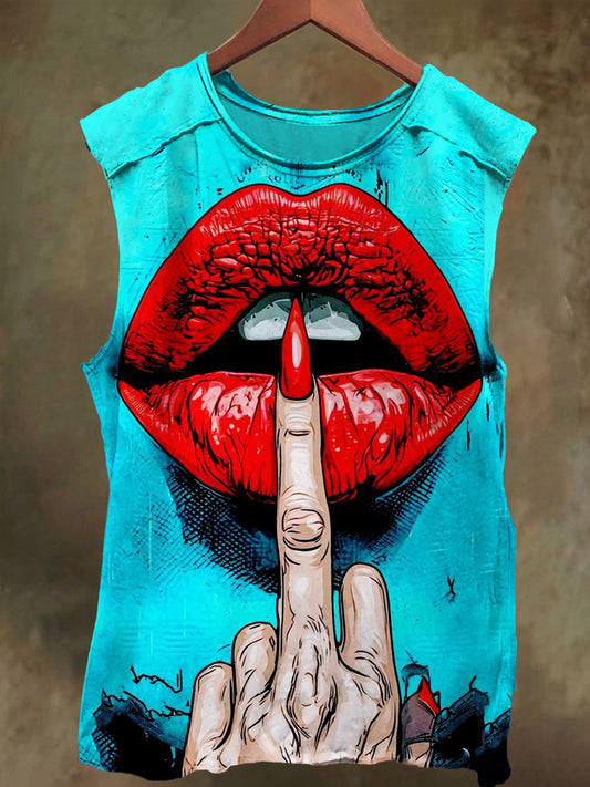 Unisex Dreamy Colorful Lips Graffiti Print Casual Cotton Tank Top