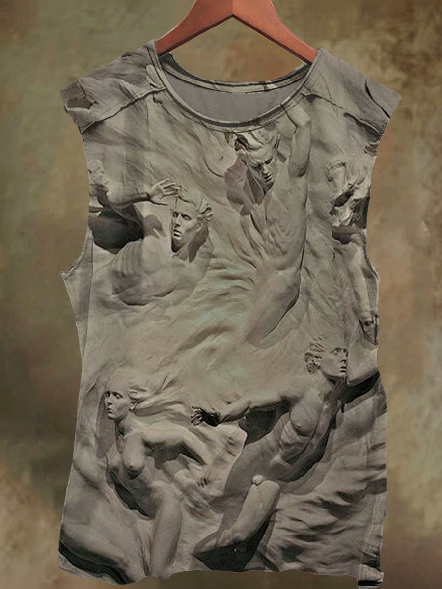 Unisex Embossed Myth Print Casual Cotton Tank Top