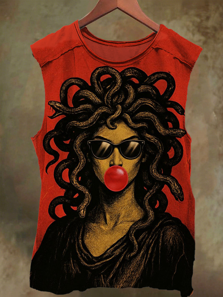 Unisex Girls Medusa Print Casual Cotton Tank Top