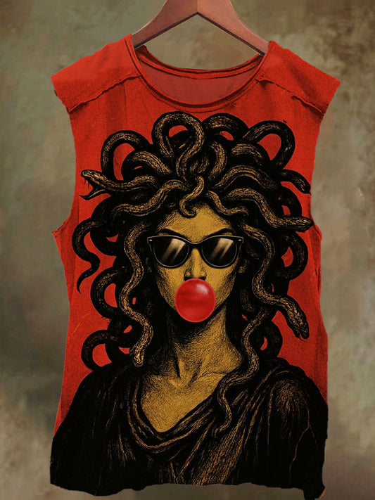 Unisex Girls Medusa Print Casual Cotton Tank Top