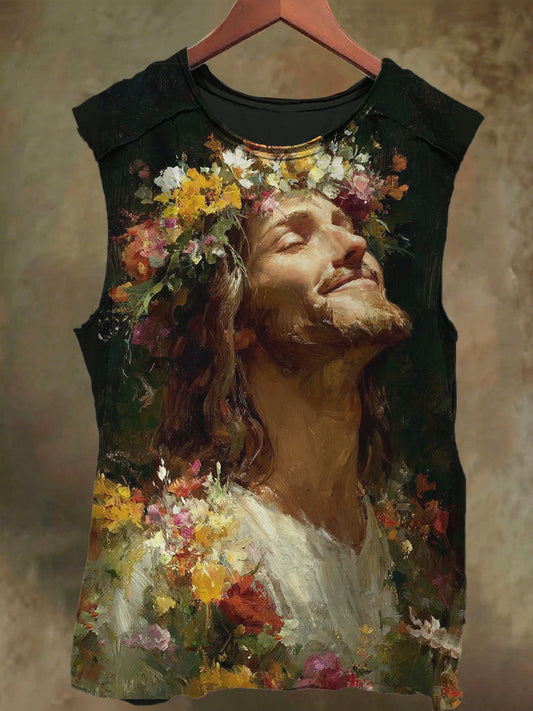 Unisex Jesus Wreath Print Casual Cotton Tank Top