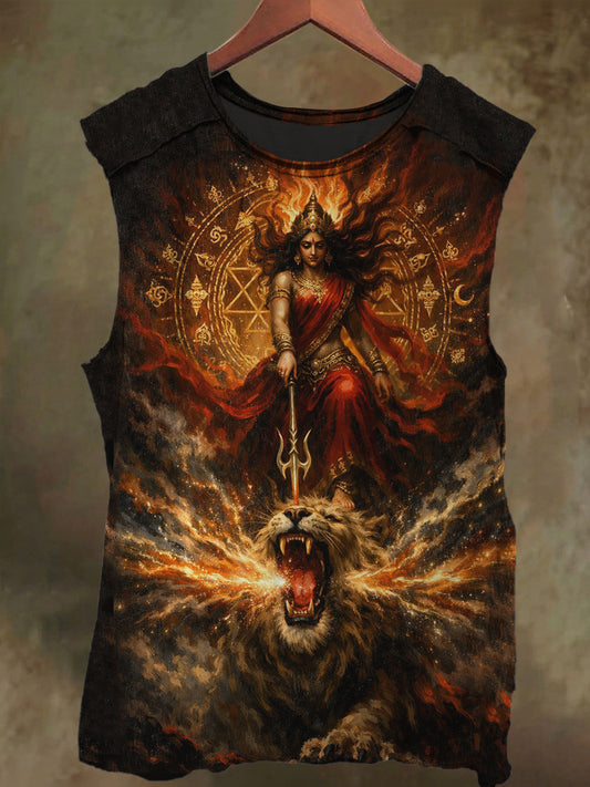 Unisex Goddess and White Tiger Print Casual Cotton Tank Top