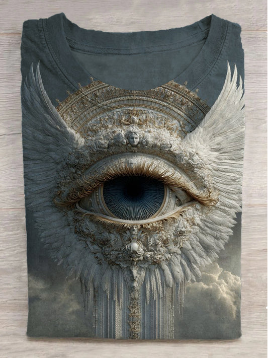 Angel Eyes Printed Round Neck Short Sleeve T-Shirt