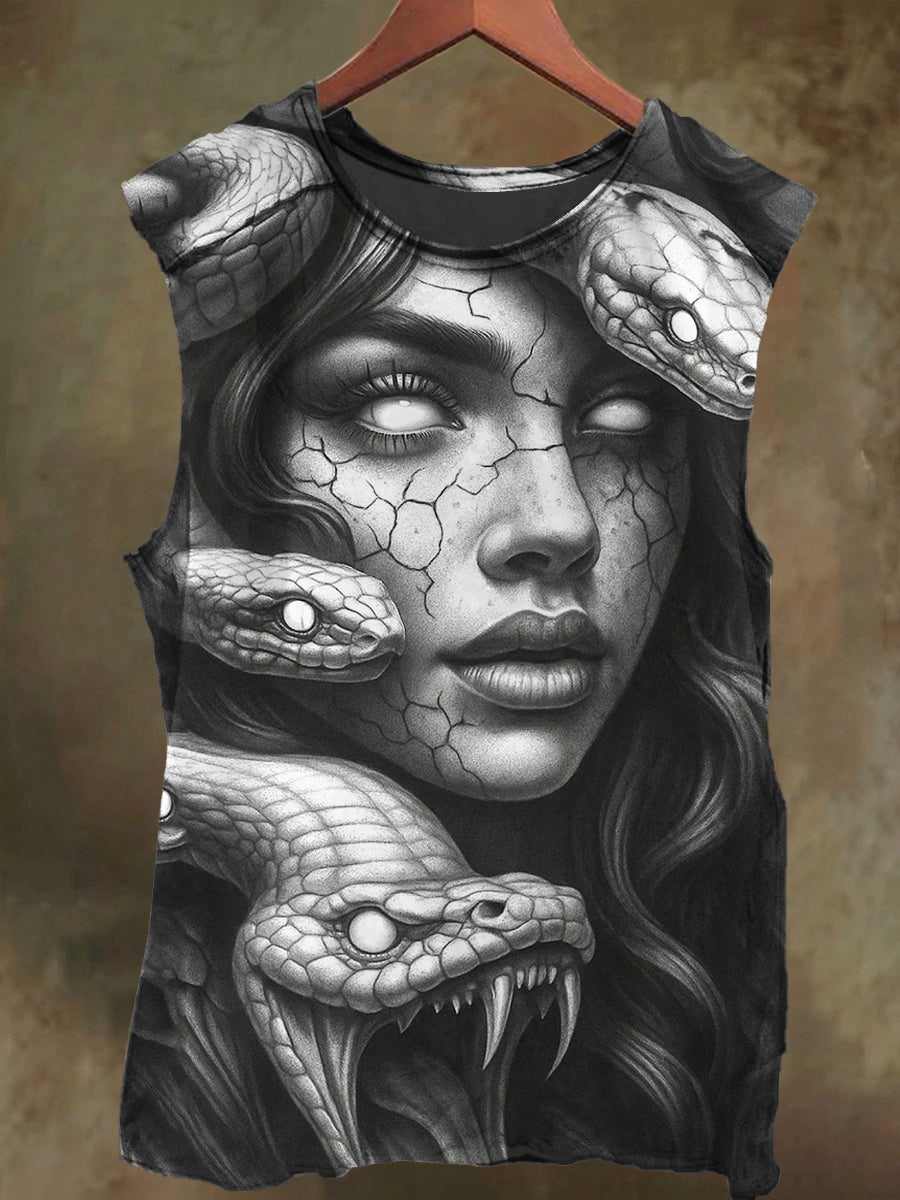 Unisex Medusa Print Casual Cotton Tank Top