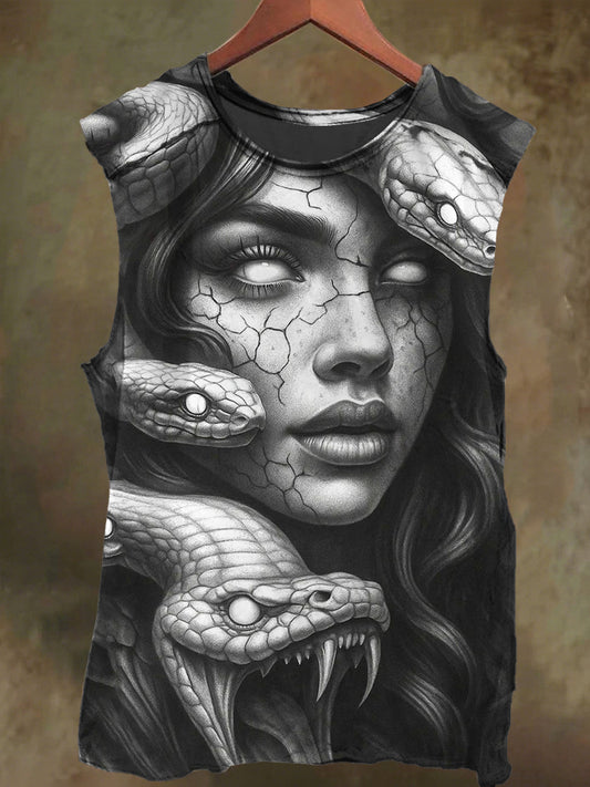 Unisex Medusa Print Casual Cotton Tank Top