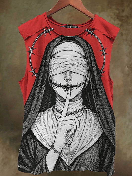Unisex Dark Thorn Nun Print Casual Cotton Tank Top