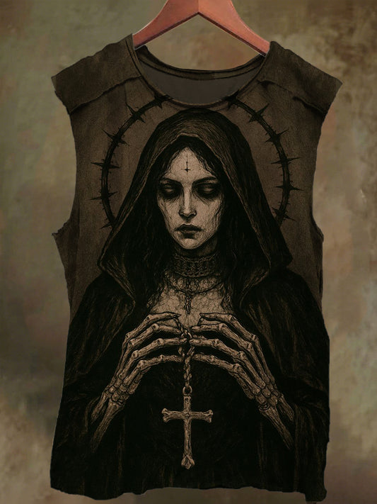 Unisex Dark Crucifix Nun Print Casual Cotton Tank Top