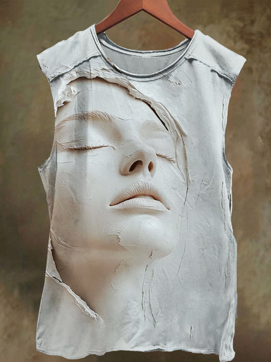 Unisex Embossed Girl Print Casual Cotton Tank Top