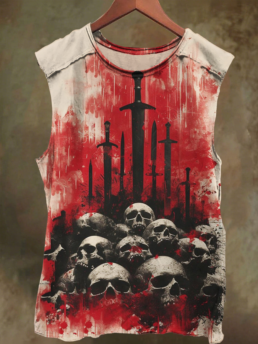 Unisex Skull's Sword Print Casual Cotton Tank Top
