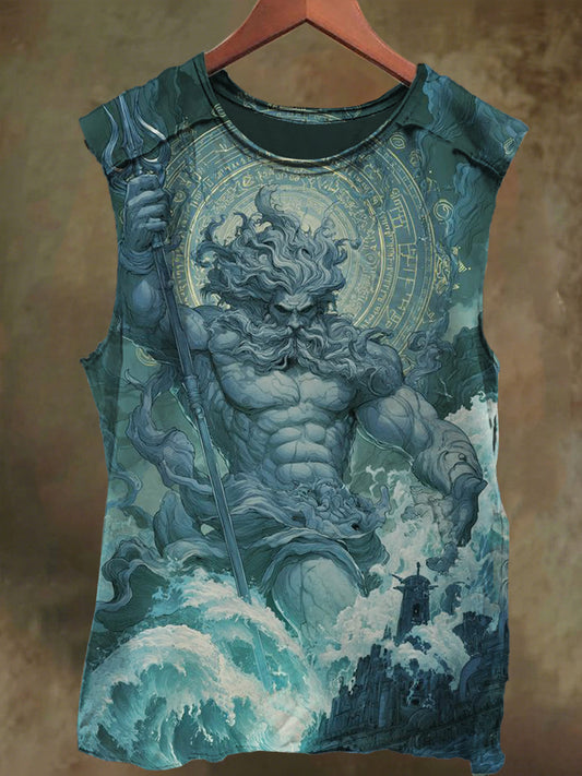 Unisex Poseidon Print Casual Cotton Tank Top