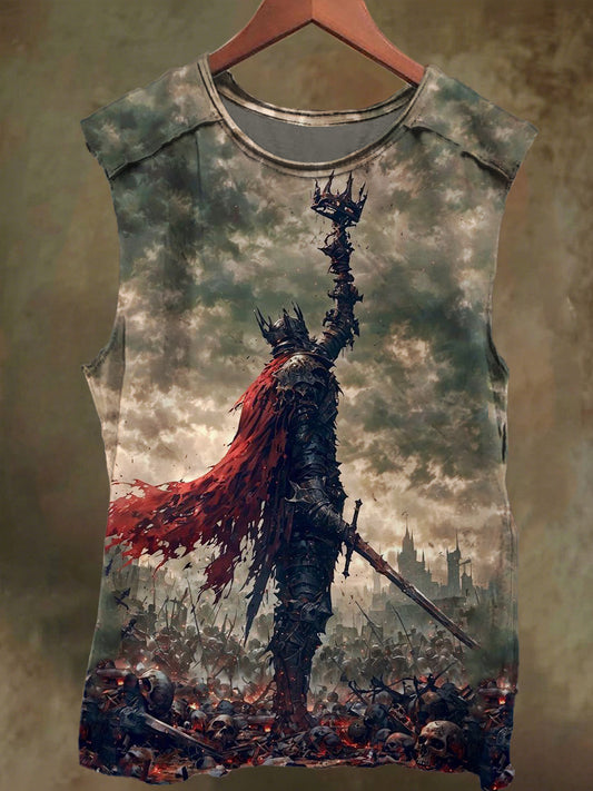 Unisex Knight and Crown Print Casual Cotton Tank Top