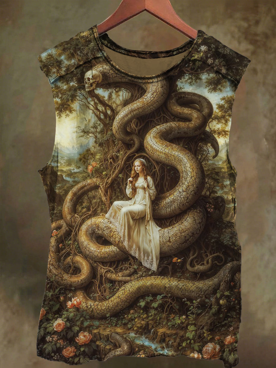 Unisex Eve and the Snake Print Casual Cotton Tank Top
