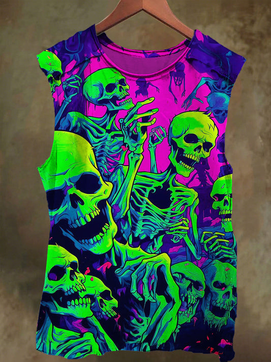 Unisex Dark Colorful Skull Graffiti Print Casual Cotton Tank Top