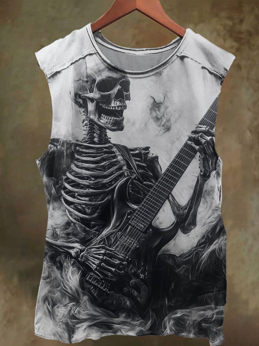 Unisex Punk Skull Guitar Print Casual Cotton Tank Top