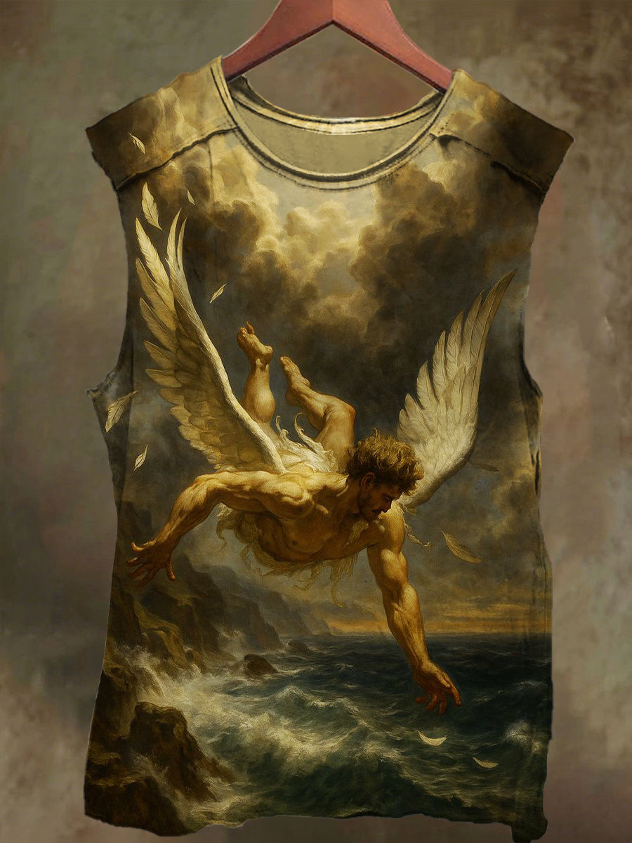 Fallen Angel Print Casual Cotton Tank Top