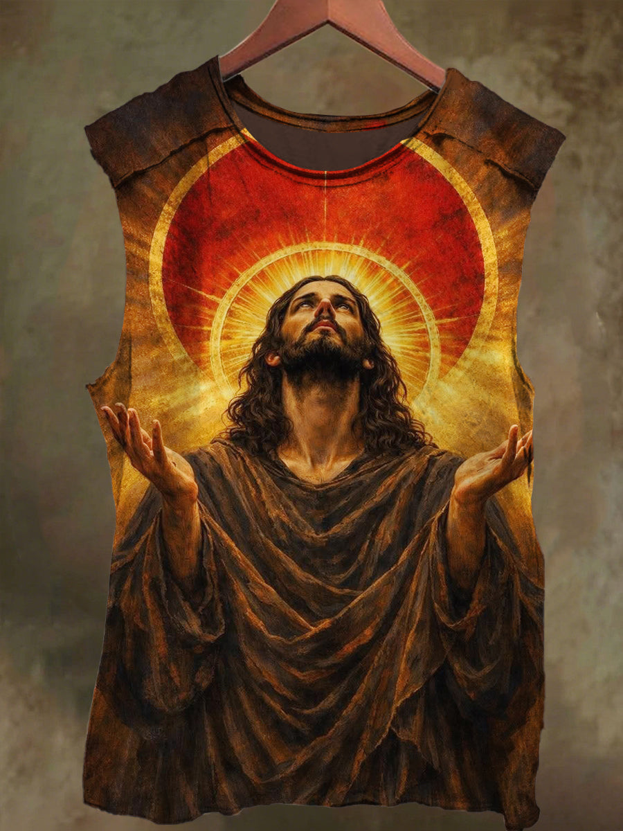 Unisex Jesus in the Holy Light Print Casual Cotton Tank Top