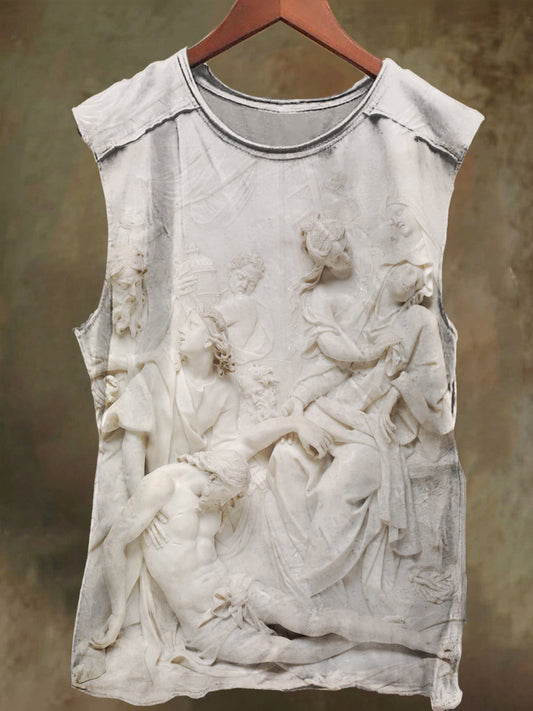 Unisex Embossed Myth Print Casual Cotton Tank Top