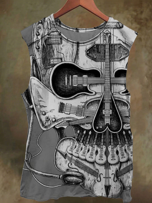 Unisex Mechanical Guitar Skull Print Casual Cotton Tank Top
