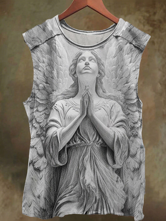 Unisex Goddess' Prayer Print Casual Cotton Tank Top