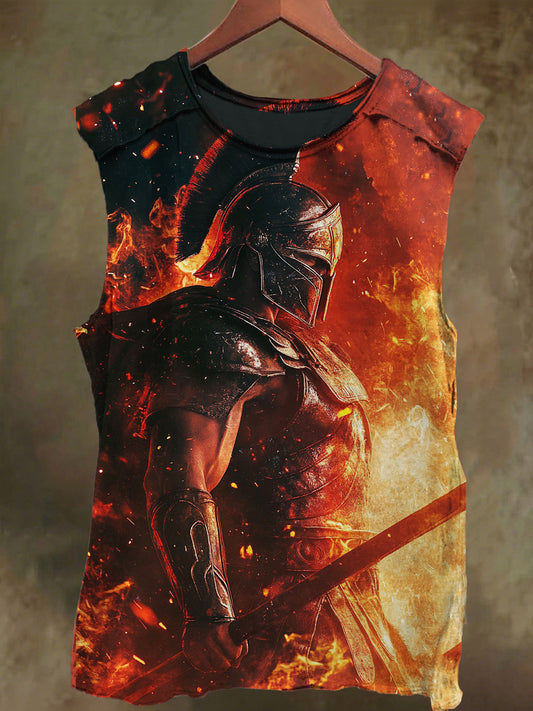Unisex Flaming Knight Print Casual Cotton Tank Top