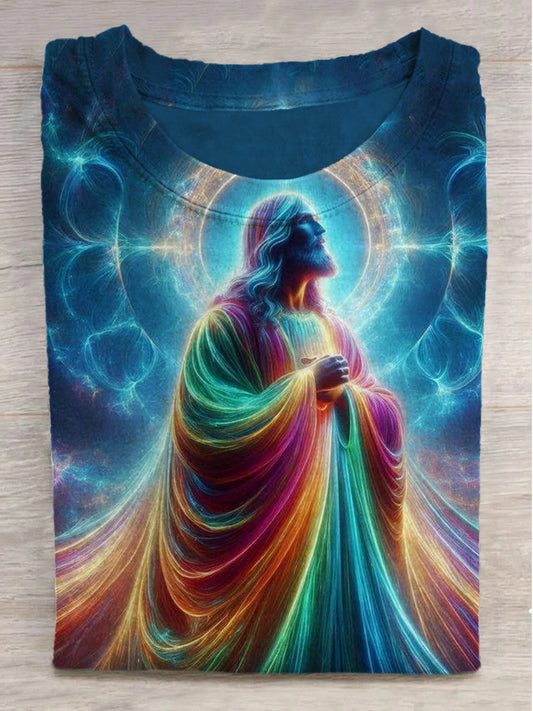 Jesus in the Universe Printed Crew Neck Short Sleeve T-Shirt