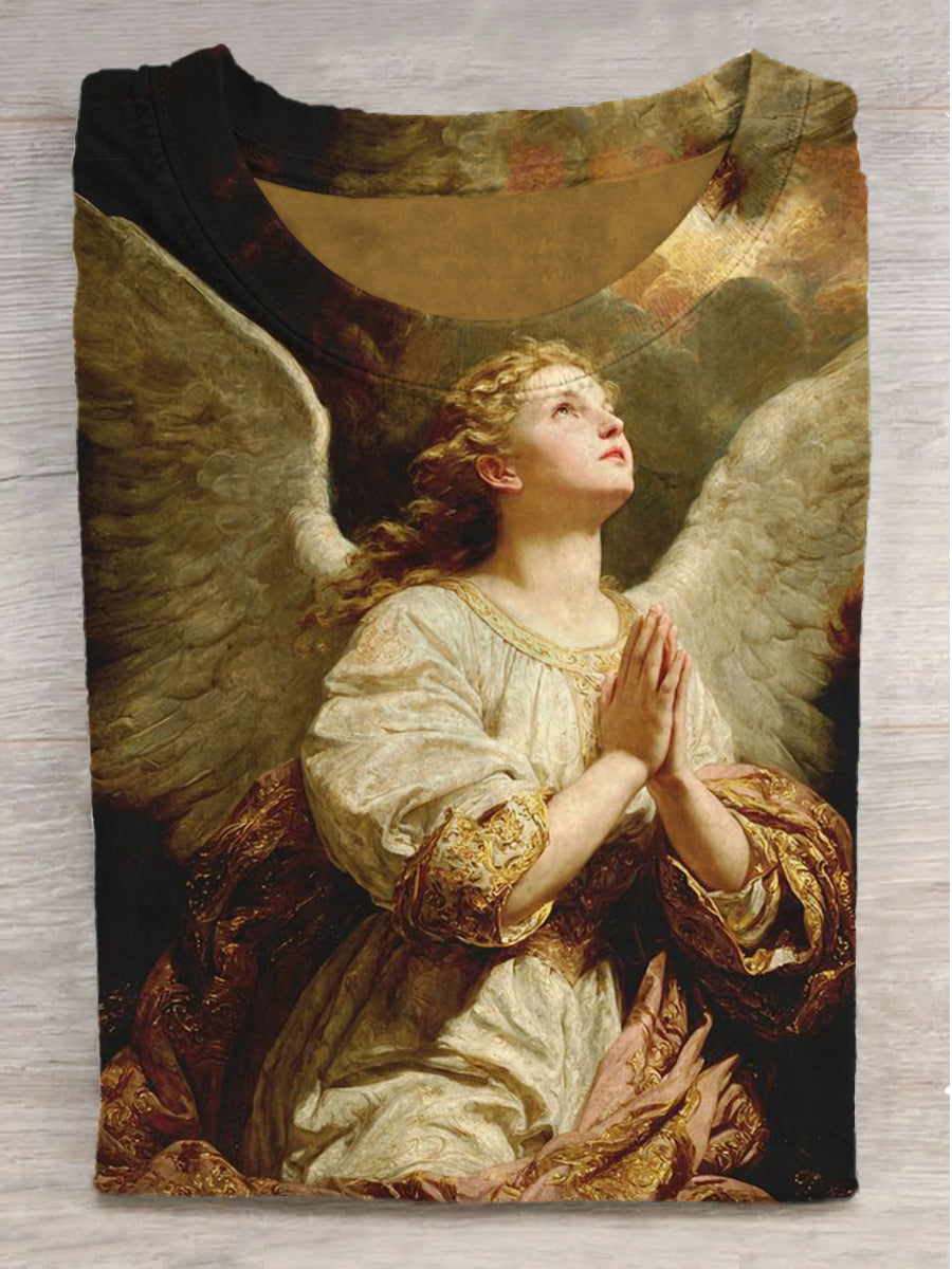 Angel Print Round Neck Short Sleeve T-Shirt