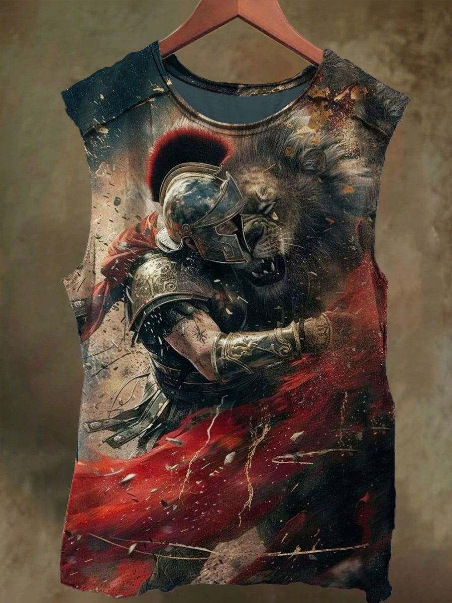 Unisex Knight and Lion Print Casual Cotton Tank Top