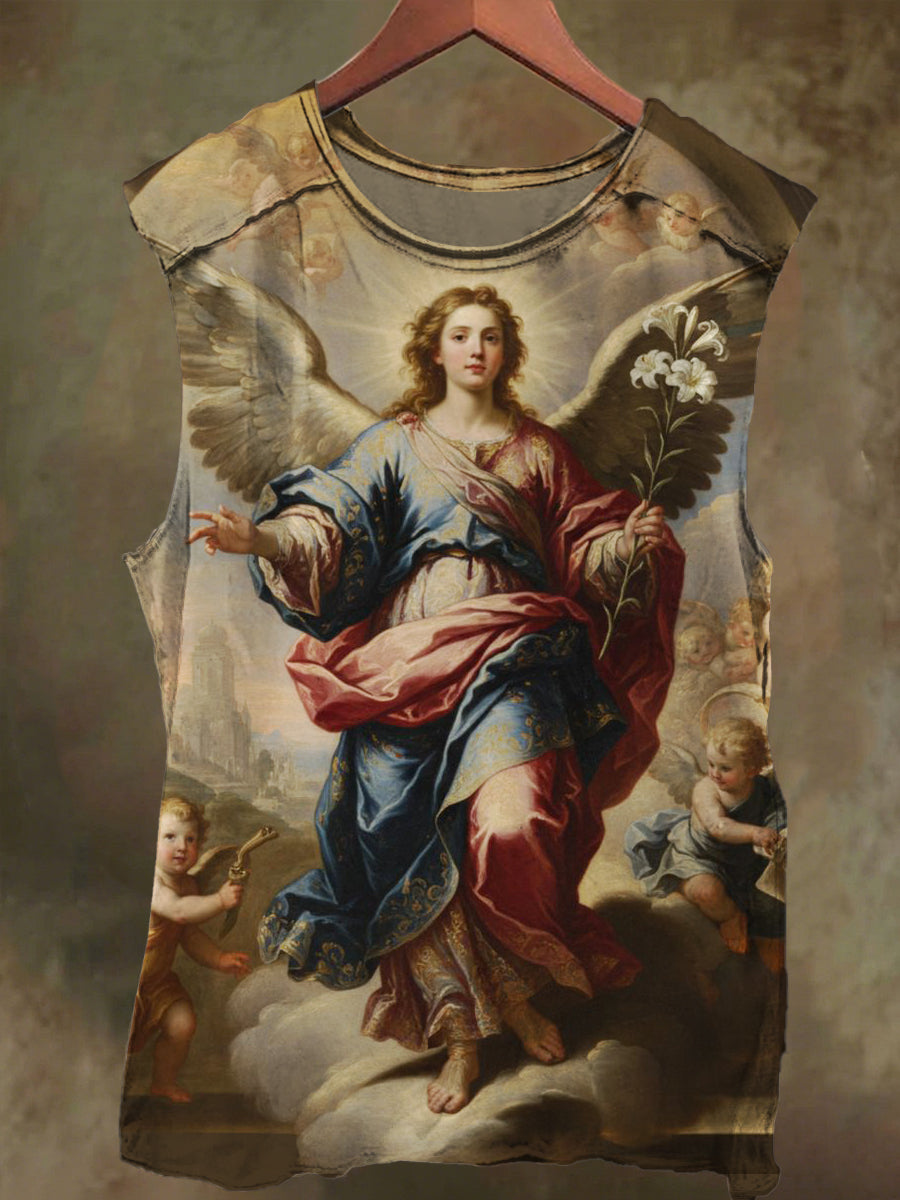 Unisex Wings Goddess Printed Casual Cotton Tank Top