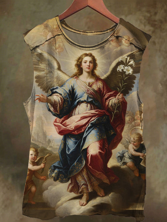 Unisex Wings Goddess Printed Casual Cotton Tank Top