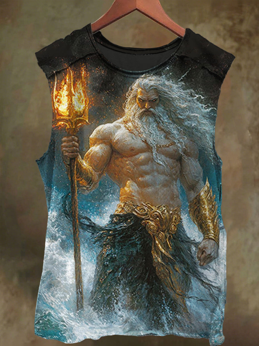 Unisex Neptune Poseidon Print Casual Cotton Tank Top
