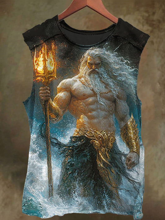 Unisex Neptune Poseidon Print Casual Cotton Tank Top