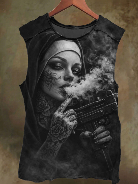 Unisex Dark Nun Print Casual Cotton Tank Top