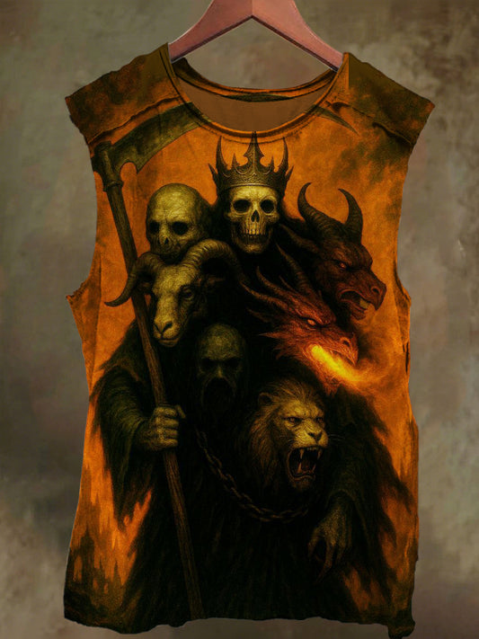 Unisex Skull and Jesus Print Casual Cotton Tank Top