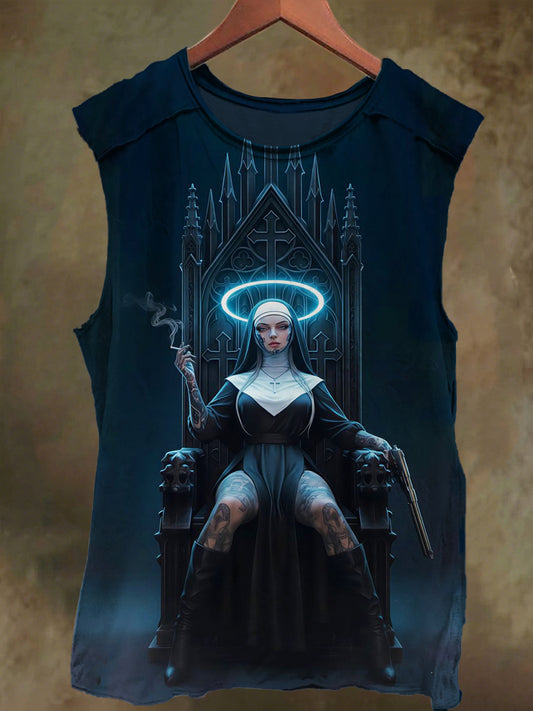 Unisex Nuns on the Throne Print Casual Cotton Tank Top