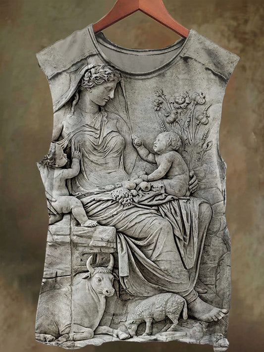 Unisex Goddess and Baby Print Casual Cotton Tank Top