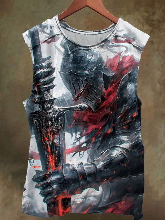 Unisex Knight's Sword Print Casual Cotton Tank Top