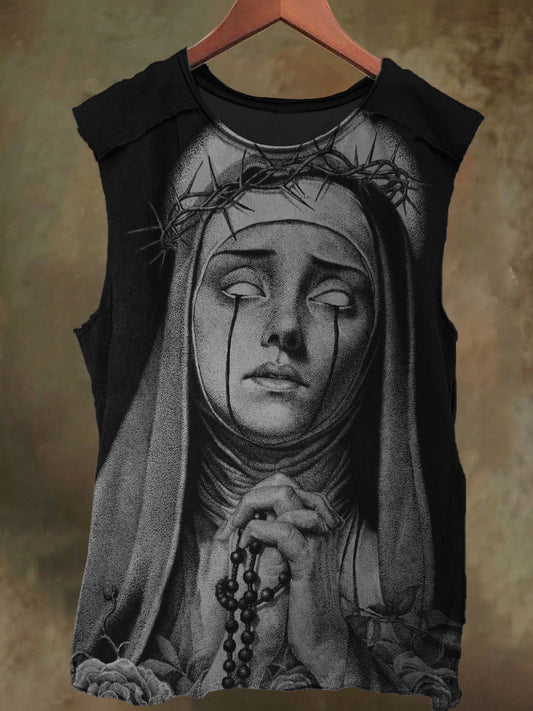Unisex Nun's Tears Print Casual Cotton Tank Top