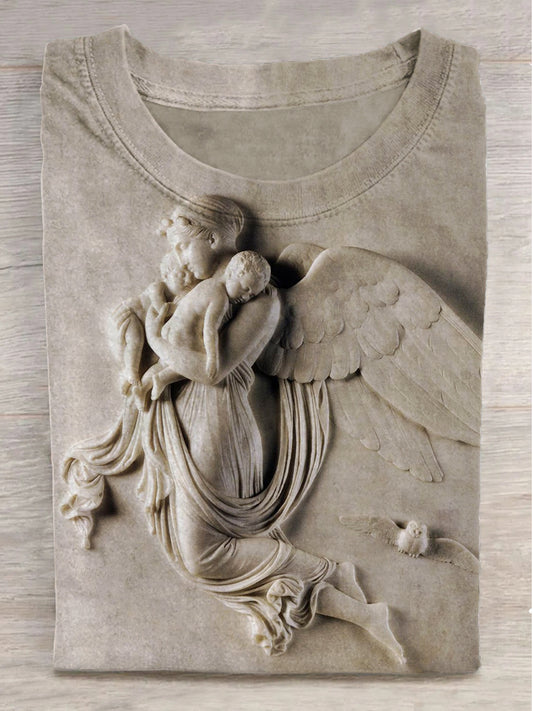 Embossed Goddess Baby Girl Printed Round Neck Short Sleeve T-Shirt