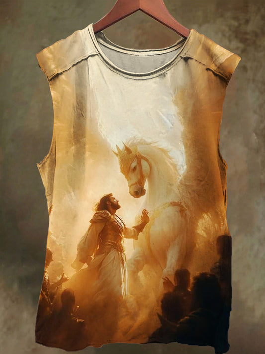 Unisex Flying White Horse and Knight Print Casual Cotton Tank Top