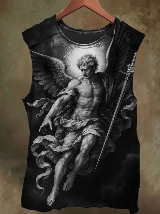 Unisex Black and White Angel Wings Print Casual Cotton Tank Top